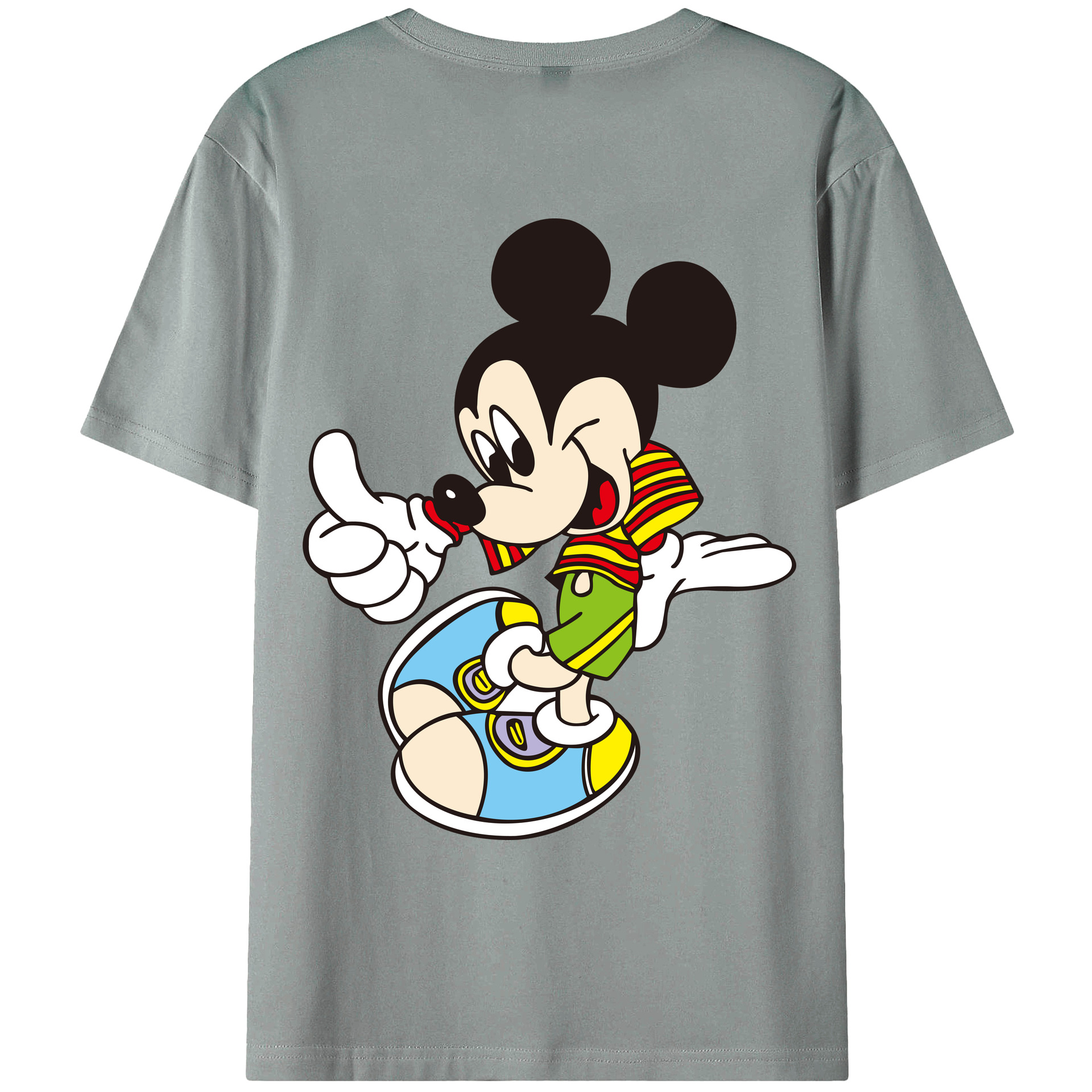 ミッキーマウス Mickey Mouse 綿100％ メンズ半袖Tシャツ（バックプリント） 通気性